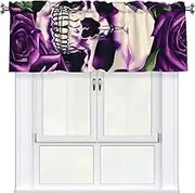 GaxfjRu many Purple Rose Skull print Valance Room Darkening Blackout Valances 3 Inch Rod Pocket Window Valance for Bathroom