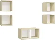 5 Piece TV Cabinet Set in White and Sonoma Oak | Engineered Wood TV Unit | Modern Entertainment Storage Solution for Living Room | Space-Saving Design