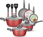 Nutrichef 12-Piece Hard-Anodized Nonstick Cookware Set, Induction Ready, Red