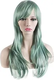 Women’s Heat Resistant Long Curly Diagonal bangs wig Hair Wig with Wig Cap