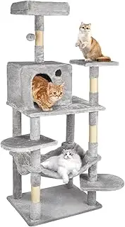 140cm Cat Tree, Cat Tower with Scratching Post for Indoor Cats,Multi-Level Tall Cat Scratcher and Activity Tower for Climbing, Jumping, and Resting, Gray