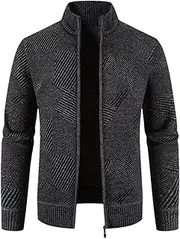 [Generic] Men's Round Neck Plaid Patchwork Knitted Cardigan Jacket, Casual and Loose Business Sweater Jacket