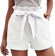 [Generic] Womens Mountain Bike Shorts Women Casual Shorts Comfy Lace Up Elastic Waist Summer with Pockets Cotton and Linen Wide Leg Shorts Women's Boy Shorts Underwear