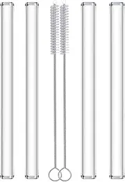 Extra Wide Boba Straw Glass Smoothie Straw Reusable Drinking Straw Clear 2 Boba Straws and 2 Wide Smoothie Straws with Brush