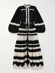 [Zimmermann] Zimmermann - Rhiannon Belted Cotton-voile And Lace Maxi Dress - Black - 1 1 Black