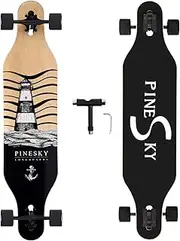 PINESKY 41 Inch Longboard Skateboard 8 Ply Natural Maple Complete Skateboard Cruiser for Cruising, Carving, Free-Style and Downhill with T-Tool