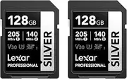 Lexar Professional Silver SD Card 128GB 2-Pack, Up to 205MB/s Read, 140MB/s Write, SDXC UHS-I Memory Card, Class 10, U3, V30, SD Card for Professional Photographers, Videographers, Enthusiasts