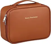 Travel Makeup Bag,Large Cosmetic Bag Case,Waterproof Portable Make Up Bag with Dividers Cosmetics Makeup Brushes Toiletry Jewelry Accessories for Women Girls,Traveler,Christmas (B-Brown)