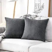 MUDILY Pack of 2, Fluffy Soft Velvet Corduroy Soft Decorative Square Throw Pillow Covers Set Cushion Cases Pillowcases for Sofa Bedroom Car, Dark Grey 18 x 18 inch 45 x 45 cm