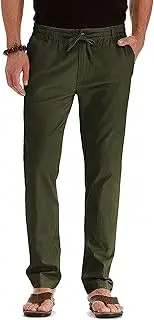 [Ctreela] Mens Wild Cotton Pants, Classic Regular Fit Business Casual Work Pants, Elastic Drawstring Waist Twill Pants for Men