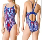 Speedo Swimsuit Youth 20 One Piece Endurance Plus Flyback Racing Cut Patriotic