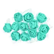 144Pcs 0.98" Mini Rose Artificial Flower Heads Bulk with Stem & Gauze,Blue Green