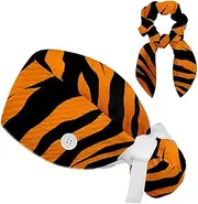 [YTYVAGT] Scrub Caps Women with Buttons,Surgical Caps with Button Adjustable Unisex,Abstract Animal Pattern Tiger