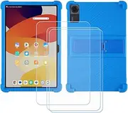 FZZSZS Case for Doogee Tab A9 Tablet + 3Pcs Tempered Glass Screen Protector Protective Film,Soft Gel Blue Shell Silicone Tablet Cover for Doogee Tab A9 (10.1")