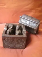 Antique Collection Set of 4 Canopic Jars Egyptian Organs Funerary Statues in BOX