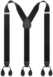 Suspender Elastic Y Back Button End Classic Leather Braces Tuxedo For Men(Black)
