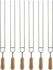 IMEEA Double Prongs BBQ Skewers Barbecue Shish Kebab Skewers Stainless Steel for Grilling Wooden Handle 15 inch (6)