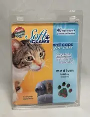 New SOFT CLAWS Nail Caps CAT Medium CHRISTMAS GREEN RED 40 Caps 2 Tubes Adhesive
