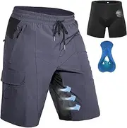 [Hiauspor] Men's MTB Shorts Padded Mountain Bike Trousers with Padding Cycling Shorts Men's Breathable Cycling Shorts Outdoor Quick-Drying Cycling Shorts, Gray, S