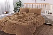 Ramesses Teddy Fleece Quilt Cover Set, Queen, Camel