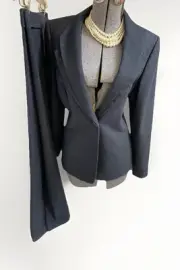 NEW Tahari ASL Pant Suit Size 12 Two Piece Set Navy Blue Power Suit Pockets $280