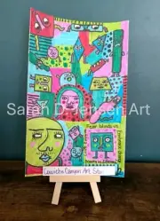 Original Ink Drawing Weird Trippy Psychedelic Shapes Faces Wall Art Decor OOAK
