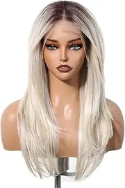 Ombre Blonde Platinum Synthetic Wig Long Straight 13x6 Lace Front Wigs for Women Daily