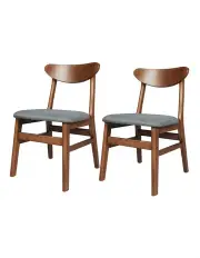 [Levede] 2x Wood & Linen Fabric Dining Chairs in Walnut