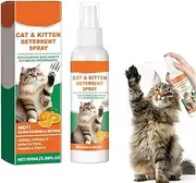Bitter Cat Repellent Spray, Effective Cat Deterrent Spray with Bitter, Prevent Cats from Scratching Plants and Furniture, Suit for Indoor & Outdoor (Orange)