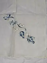 Vintage Hankie Handkerchief Cotton Blue Get Well white Switzerland 10 3/4"