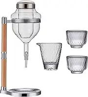 Sake Serving Set with Transparent Dispenser and Drinking Cups, Argent