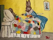 LARGE 38" Vintage Wool 1958 Needlepoint GRUEL Margaret TEMPEST Peter Rabbit