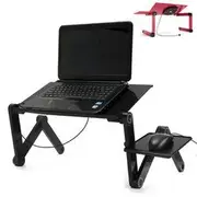 Foldable Laptop Table Stand Portable Adjustable Stand Bed Tray with Cooling Fan and Mouse Pad 24 BLACK