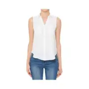 Aplaze Button-Front Collared V-Neck Sleeveless Top Off White 71900