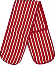 MOLLY MALOU® Butcher Stripe Double Oven Gloves Quilted Heavy Duty Cooking Potholder Heat Resistant Mitt 18x90cm (Red)