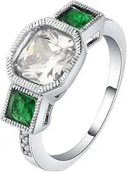 [VPbao] Women's CZ Ring Square Crystal Plated Silver Promise Rings Jewellery Green