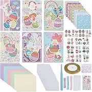 WEBEEDY 15 Sets DIY Easter Card Making Kit for Adults Egg Rabbit Blank Card Kits with Matching Envelopes Stickers Handmade Unique Easter Greeting Card with Decoration Accessories for Friends,5 Colors