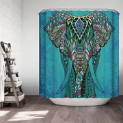 Teal Oriental Elephant Shower Curtain