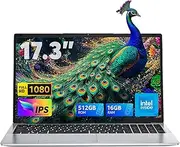 ACEMAGIC 2025 Laptop,17.3-Inch FHD Display Laptop Computer with Quad Core-12th Alder Lake N97(Up to 3.6GHz), 16GB RAM DDR4 512GB ROM Laptop Computer, 6000Mah Battery,Silver
