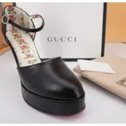 Gucci Agon Ankle Strap Black Leather Platform Pumps Size 38.5 New $890 Houston
