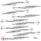 10pcs 10oz Diamond Jig Chrome w/ Treble Hook 280g Silver Fish WOW! unpainted jig