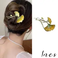 在飛比找momo購物網優惠-【INES】韓國設計法式優雅銀杏葉造型盤髮夾 香蕉夾 馬尾夾