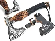 Handmade Viking Carbon Steel Axe Viking Bearded Axe Gifts for Wedding Anniversary Camping Axe Rose Wood Handle with Leather Wrapping & Beautiful Gift Box (MEDIVAL Viking 19)