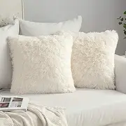 [MIULEE] Pack of 2 Luxury Faux Fur Throw Pillow Cover Deluxe Decorative Plush Pillow Case Cushion Cover Shell for Sofa Bedroom Car 18 x 18 Inch Beige