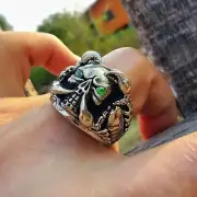 Vintage Scorpion Skull Biker Ring Size 10.5 Solid Inside, Signed by Artist, USA