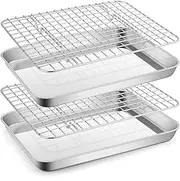 Metal Toaster Oven Tray with Rack Set, E-far 10.5”x8.3” Baking Sheet Broiling Pan with Stainless Steel Wire Grate Rack for Cooking Baking Bacon Steak Cooling Cookie - Dishwasher Safe