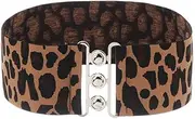 [HomeSoGood] Women's Metal Belt Elastic Retro Leopard Belt Elastic Retro Pu Leather Belt(leopard print), Leopard Print, One Size