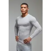 Mens Grey Marl Man Active Fleece Lined Marl Baselayer Long Sleeve T-shirt