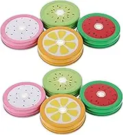 Hoement 8pcs Vintage Tinplate Jar Lids with Straw Hole Fruit Pattern Design for Regular Mouth Jars Reusable Covers for Home Office Outdoor Use