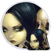 Faces of Faery #103 Gothic Girl and Scary Skull Round Beach Towel